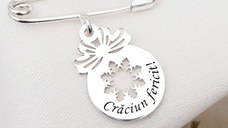 Brosa Ac de siguranta - Pandantiv Glob cu fulg de nea decupat– Argint 925