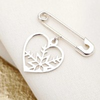 Brosa Ac de siguranta - Pandantiv Inima cu fulg de nea decupat– Argint 925 - 1