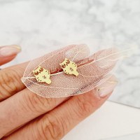 Cercei Bufnita aurie - Argint 925 placat cu Aur Galben 18K - Inchizatoare surub - 1
