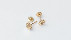 Cercei copii/bebe - Model floare - Aur Galben 14K - Inchizatoare sigura si confortabila cu filet