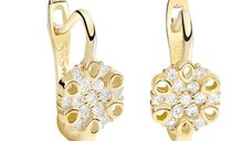 Cercei copii/bebe - Model \ Flower\ - Aur Galben 14K - Cubic Zirconia - Inchizatoare sigura cu tortita