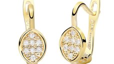 Cercei copii/bebe - Model \ Happy Life\ - Aur Galben 14K - Cubic Zirconia - Inchizatoare sigura cu tortita