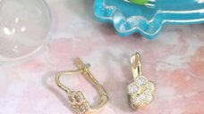Cercei copii/bebe - Model \ ittle Owl - Aur Galben 14K - Cubic Zirconia - Inchizatoare sigura cu tortita