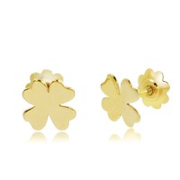 Cercei copii/bebe - Model trifoi - Aur Galben 14K - Inchizatoare sigura si confortabila cu filet - 1