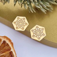 Cercei Craciun - Model Hexagon - Fulg de zapada - Argint 925 placat cu Aur galben de 18K - inchidere surub - 1