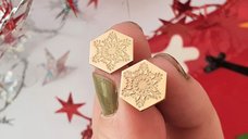 Cercei Craciun - Model Hexagon - Fulg de zapada - Argint 925 placat cu Aur roz de 18K - inchidere surub