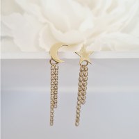 Cercei cromatici - Model simbol si lantisor cu 2 straturi impletit cu Zirconii - Argint 925 placat cu Aur Galben 18K - 1