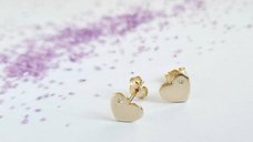 Cercei cu Diamante naturale - Inima - Aur Galben 14K - Inchizatoare surub
