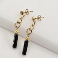 Cercei Curgatori cu Pietre Abalone Tubulare – Argint 925 placat cu Aur 18K - 1