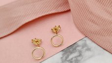 Cercei din Aur Galben 14K cu Design Decupat - Inchidere Tip Surub