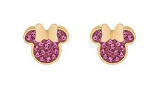 Cercei Disney Minnie Mouse - Otel Medical Inoxidabil Auriu si Cristale Roz