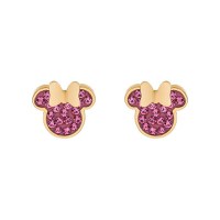 Cercei Disney Minnie Mouse - Otel Medical Inoxidabil Auriu si Cristale Roz - 1