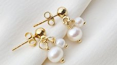 Cercei duo cu perle - Inchizatoare surub - Argint 925 placat cu Aur 18K