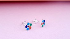 Cercei Floare multicolora - Decorati cu email - Argint 925 - Inchidere surub