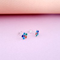 Cercei Floare multicolora - Decorati cu email - Argint 925 - Inchidere surub - 1