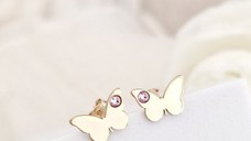 Cercei fluture - model simplu cu cristal Swarovski - Argint 925 placat cu Aur Galben 18K- inchidere surub
