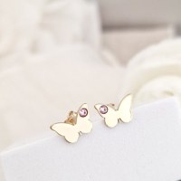 Cercei fluture - model simplu cu cristal Swarovski - Argint 925 placat cu Aur Galben 18K- inchidere surub - 1