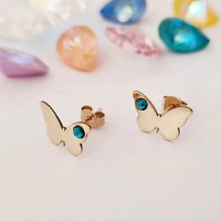 Cercei fluture - model simplu cu cristal Swarovski - Aur Galben 14K - inchidere surub - 1