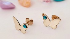 Cercei fluture - model simplu cu cristal Swarovski - Aur Galben 14K - inchidere surub