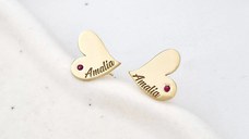 Cercei Inima personalizati - Argint 925 Placat cu Aur galben 18K - decorati cu rubin