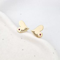 Cercei Inima personalizati - Argint 925 Placat cu Aur galben 18K - decorati cu rubin - 1