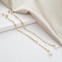 Cercei lungi cu picatura de Perla - Argint 925 placat cu Aur Galben 18K - Inchizatoare surub - 1