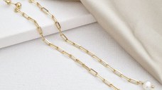 Cercei lungi cu picatura de Perla - Argint 925 placat cu Aur Galben 18K - Inchizatoare surub