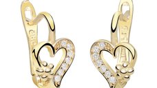 Cercei pentru copii - Model Precious Heart - Aur Galben 14K cu Cubic Zirconia - Inchizatoare sigura