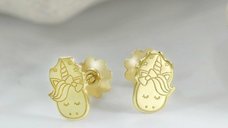Cercei pentru copii - Model unicorn - Aur 14K - Inchizatoare confortabila cu filet