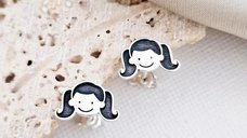 Cercei Personalizati Familie - Fetite cu Codite - Argint 925 cu Inchidere Surub