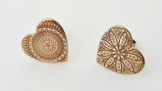 Cercei Personalizati Inima Mandala din Aur Galben 14K cu Inchidere Tip Surub