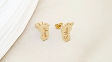 Cercei personalizati pentru picioruse - Talpi bebe - Aur 14K - Inchidere cu surub