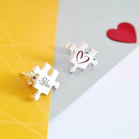Cercei personalizati - Piesa de puzzle gravata/decorata cu email colorat - Argint 925 - inchizatoare surub - 1
