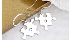 Cercei piesa de puzzle cu tortita - Argint 925, cristal Swarovski