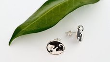 Cercei pisica si caine - Simbol Yin&Yang - Argint 925 - Inchidere surub