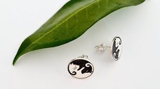 Cercei pisica si caine - Simbol Yin&Yang - Argint 925 - Inchidere surub