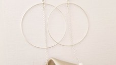 Cercei rotunzi BIG HOOPS cu lant si picatura de Perla - Argint 925 - Inchizatoare surub