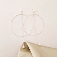 Cercei rotunzi BIG HOOPS cu lant si picatura de Perla - Argint 925 - Inchizatoare surub - 1
