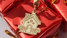 Charm personalizat Craciun - Casa de turta dulce - Argint 925 placat cu Aur galben 18K