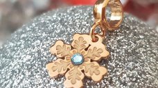 Charm personalizat Craciun - Fulg de zapada - Argint 925 placat cu Aur roz 18K - cristal Swarovski
