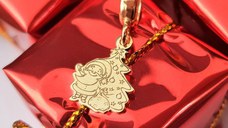 Charm personalizat Craciun - Mos si brad - Argint 925 placat cu Aur galben 18K