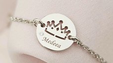 Chic Bijoux bratara personalizata pentru copii, banut de 12 mm din argint rodiat cu diamant natural