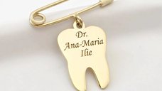Chic Bijoux brosa ac de siguranta cu pandantiv dinte, Argint 925 placat cu Aur Galben 18K
