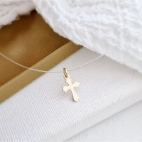 Choker Aur Galben 14K - Pandantiv Cruce - Lant silicon cu inchizatoare carabina - 1