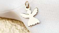 Choker Aur Galben 14K - Pandantiv Ingeras - Lant silicon cu inchizatoare carabina