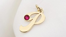 Choker cu initiala si cristal Swarovski - Argint 925 placat cu Aur Galben 18K - Lant silicon