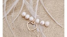 Choker cu perle - Reflectia iubirii - Lant silicon si Inima Aur Galben 14K