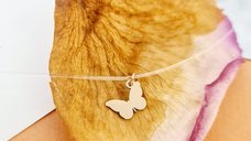 Choker Personalizat Aur Galben 14K cu Pandantiv Fluture - Lant Silicon