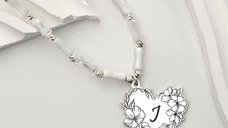 Colier Buchet din Inima - Personalizat cu Initiala - Lant combinat cu Perle Bambus & Bilute - Argint 925