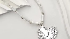 Colier Buchet din Inima - Personalizat cu Initiala - Lant combinat cu Perle Bambus & Bilute - Argint 925